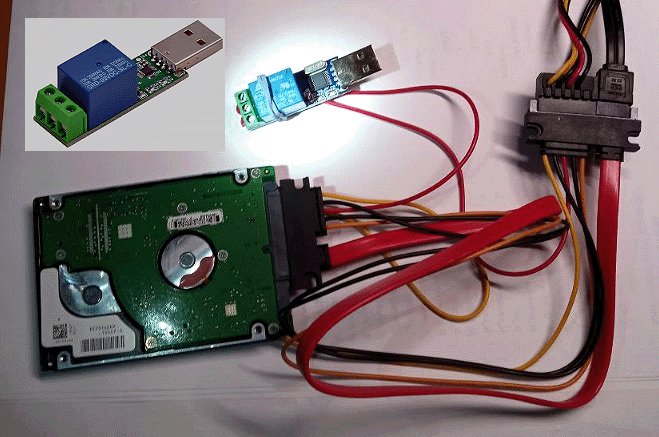 USB-реле на красном проводе соединительного кабеля.