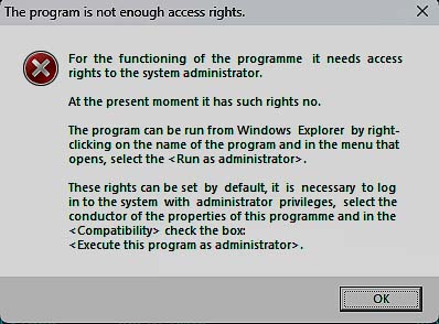 No administrator access rights (Windows Vista/7/8/10).