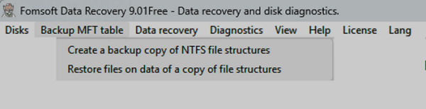 Backup copy of the MFT table