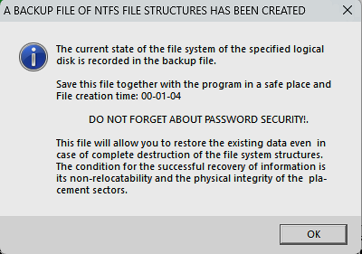 Notification of completion of backup creation.