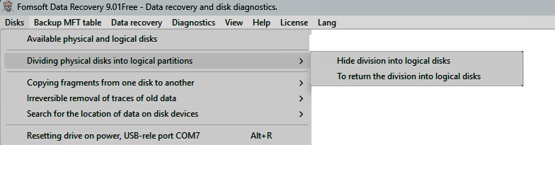 The function of dividing a physical disk into logical partitions.