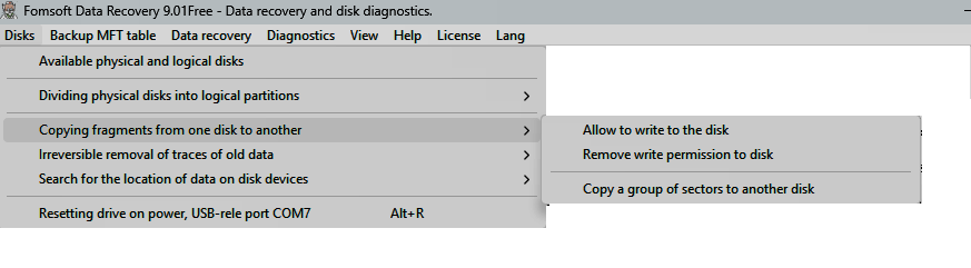 Copying fragments from one disk to another.