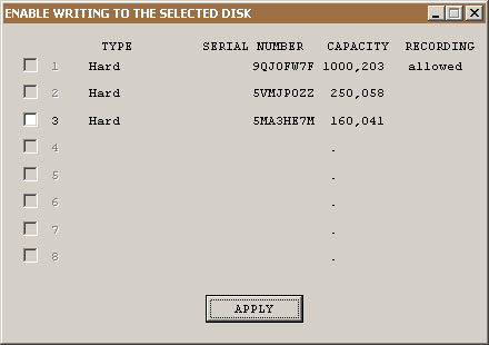 Sub-item to Set the write permission to the disk