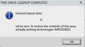 Displays the progress of the process of clearing free space on the logical disk.