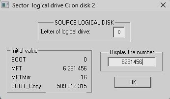 Viewing the logical disk sector C:.