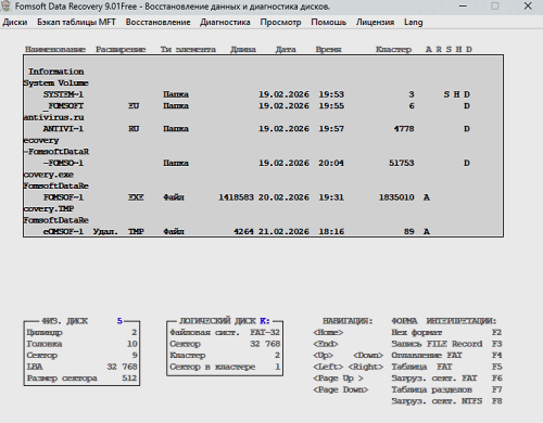 Оглавление каталогов операционной системы FAT-32.